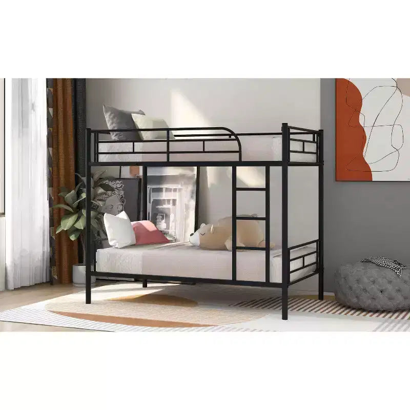 Lit superposé avec échelle et barrière de sécurité, lits mezzanine en métal pour enfants, filles, garçons, montage facile, gain de place.