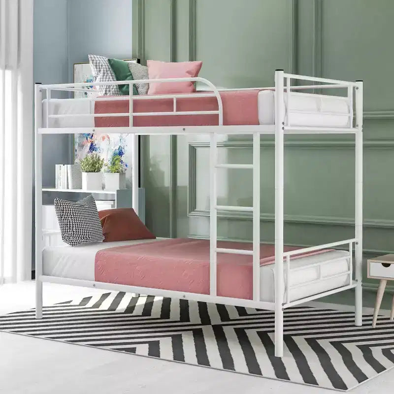 Okak Bunk Bed with Ladder and Safety Guardrail Metal Loft Bunkbeds for Kids, Girls, Boys Easy Assemble Space-Saving
