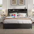 Okak Full/Queen Platform Bed Frame with Upholstered 4 Storage Drawers Bed with Outlets Charger Metal Frame No Box Spring Needed Noise-Free