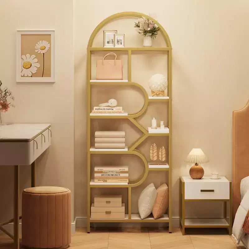 Étagère bibliothèque arquée ouverte à 6 niveaux, bibliothèque géométrique en métal de 207,5 cm de haut, grande étagère de rangement et de présentation pour chambre, salon, bureau