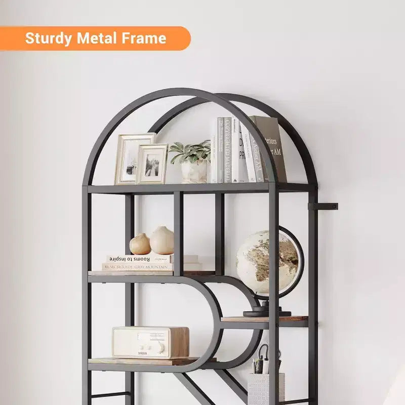 Étagère bibliothèque arquée ouverte à 6 niveaux, bibliothèque géométrique en métal de 207,5 cm de haut, grande étagère de rangement et de présentation pour chambre, salon, bureau