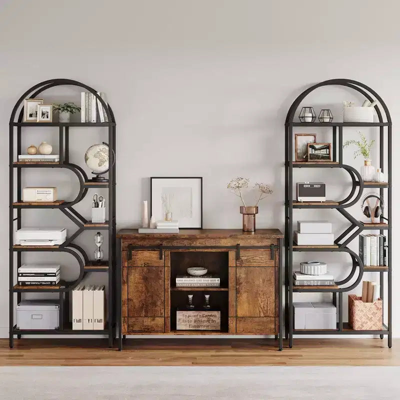Étagère bibliothèque arquée ouverte à 6 niveaux, bibliothèque géométrique en métal de 207,5 cm de haut, grande étagère de rangement et de présentation pour chambre, salon, bureau