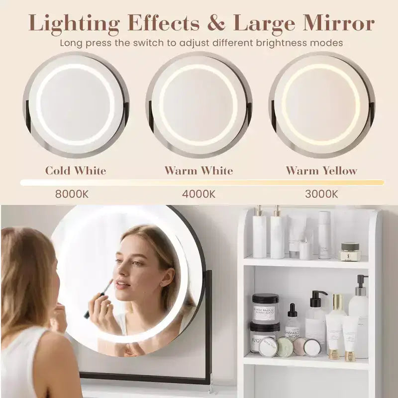 Coiffeuse de Maquillage avec Miroir Rotatif Réglable, Grande Coiffeuse de 74 cm avec 2 Tiroirs et Tabouret, Coiffeuse Moderne pour Chambre à Coucher