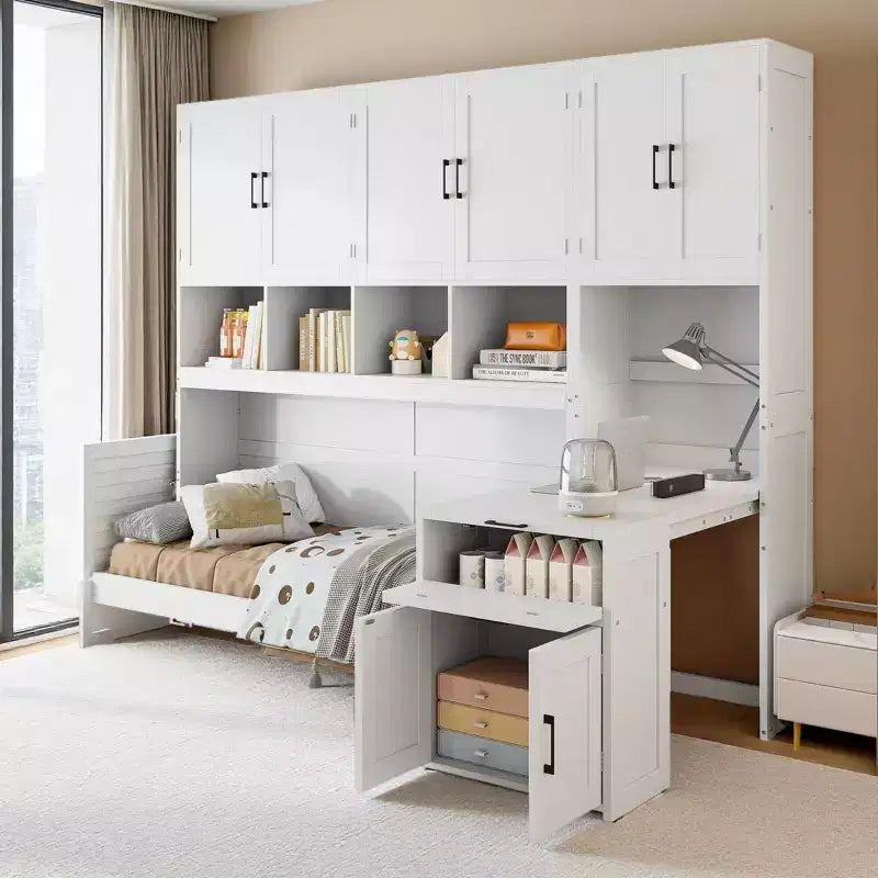 Merax All-in-One Twin Murphy Bed with Foldable Desk, White
