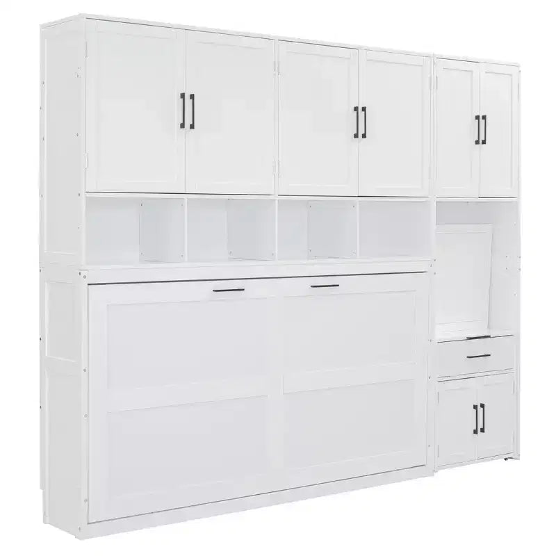 Lit escamotable double tout-en-un avec bureau pliable, blanc