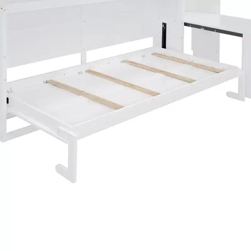 Lit escamotable double tout-en-un avec bureau pliable, blanc