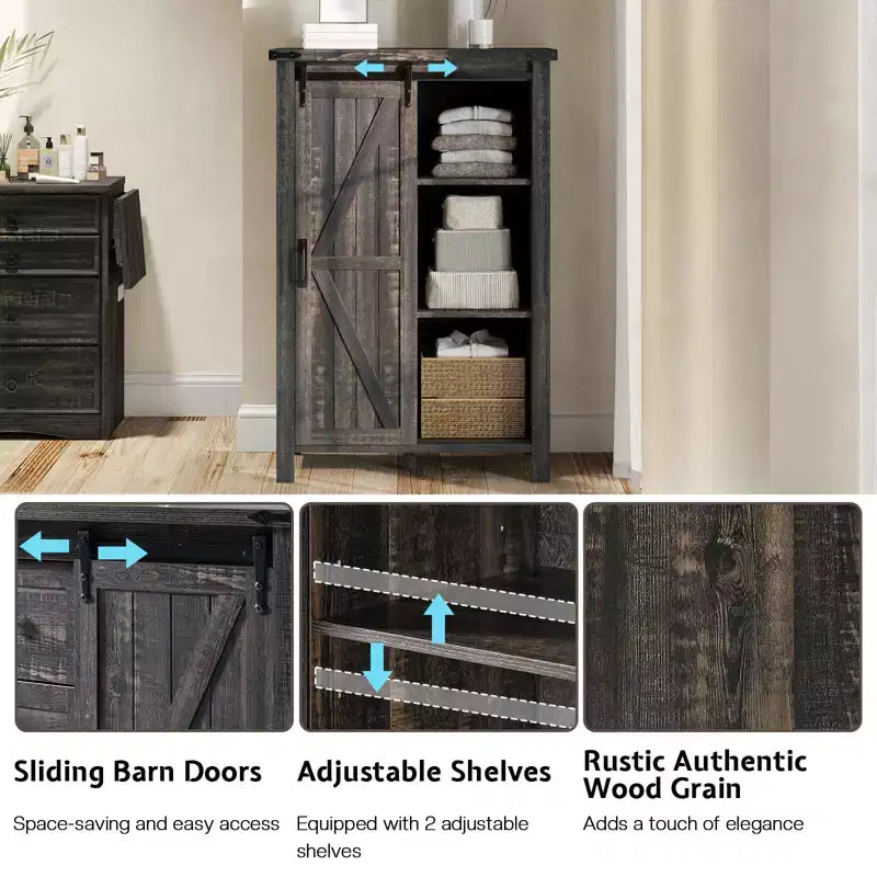 Commode de style rustique pour chambre à coucher avec tiroirs, meuble de rangement avec portes coulissantes de grange, meuble TV organisateur