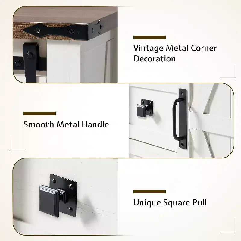 Commode de style rustique pour chambre à coucher avec tiroirs, meuble de rangement avec portes coulissantes de grange, meuble TV organisateur