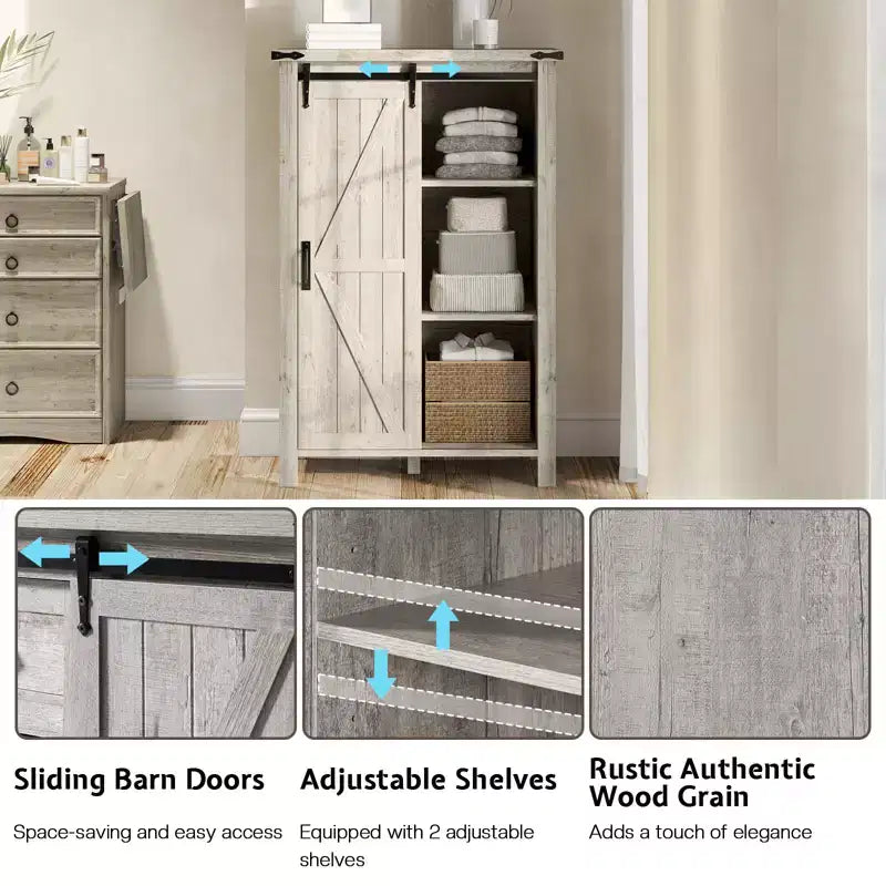 Commode de style rustique pour chambre à coucher avec tiroirs, meuble de rangement avec portes coulissantes de grange, meuble TV organisateur