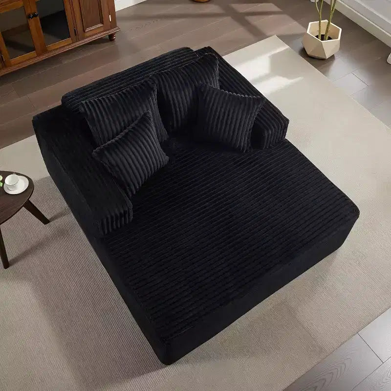 61 Grande méridienne, canapé extra-large en velours côtelé, 4 oreillers et accoudoirs, causeuse douillette pour le salon ou la chambre, noir