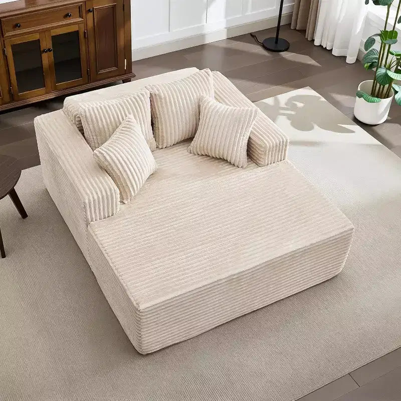 61 Grande méridienne, canapé extra-large en velours côtelé, 4 oreillers et accoudoirs, causeuse douillette pour le salon ou la chambre, noir