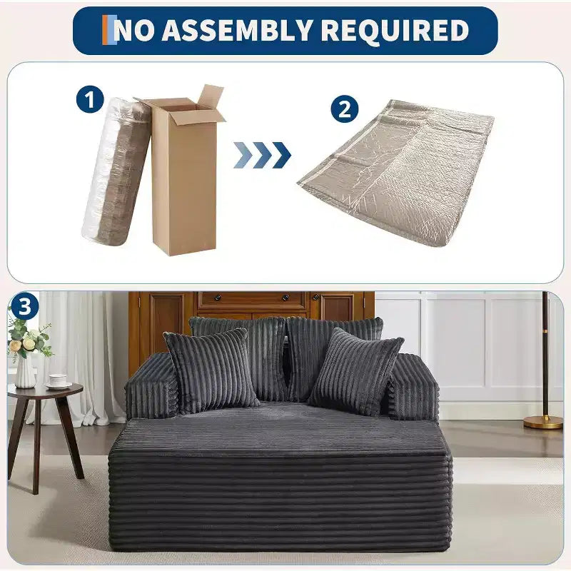 61 Grande méridienne, canapé extra-large en velours côtelé, 4 oreillers et accoudoirs, causeuse douillette pour le salon ou la chambre, noir