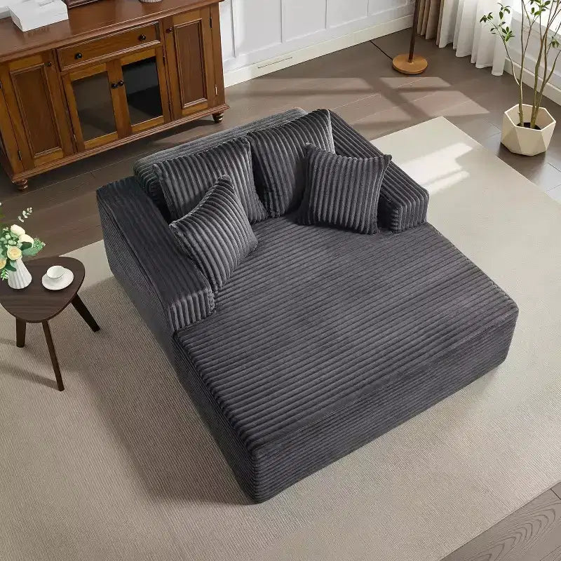 61 Grande méridienne, canapé extra-large en velours côtelé, 4 oreillers et accoudoirs, causeuse douillette pour le salon ou la chambre, noir