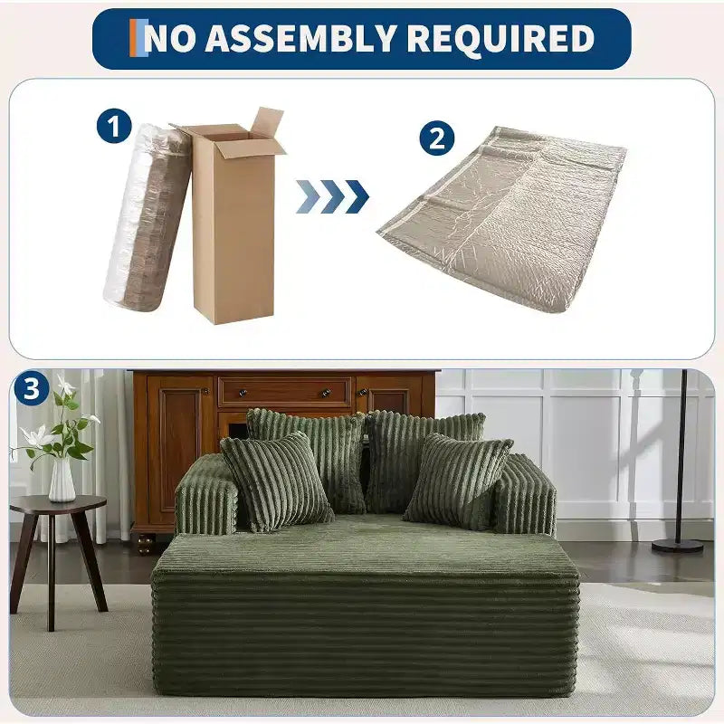 61 Grande méridienne, canapé extra-large en velours côtelé, 4 oreillers et accoudoirs, causeuse douillette pour le salon ou la chambre, noir