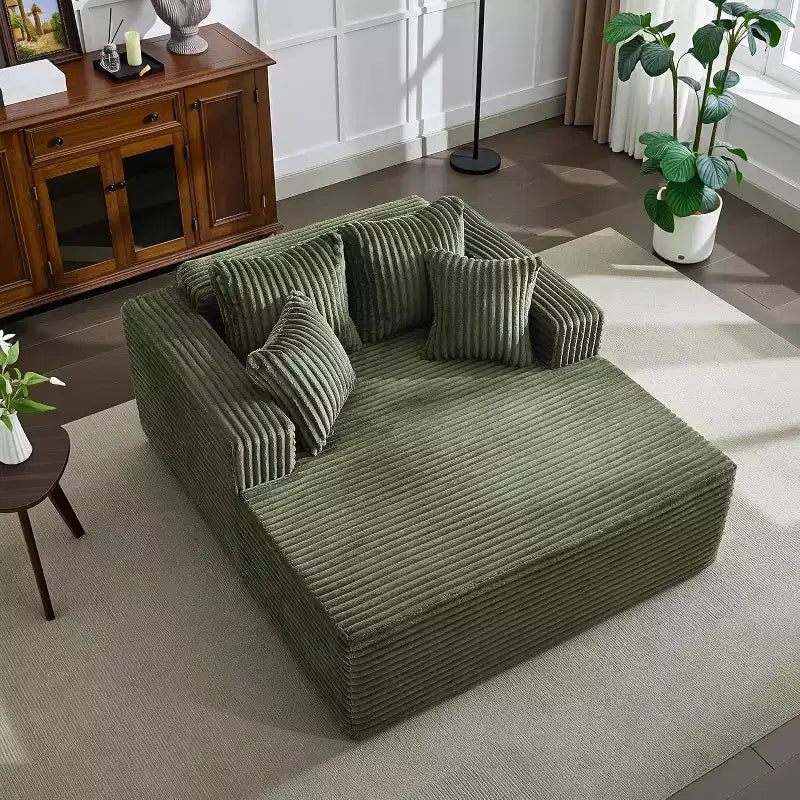 61 Grande méridienne, canapé extra-large en velours côtelé, 4 oreillers et accoudoirs, causeuse douillette pour le salon ou la chambre, noir