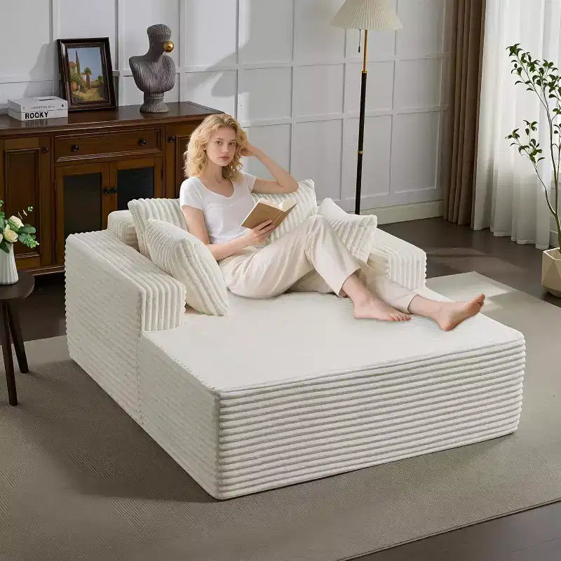 61 Grande méridienne, canapé extra-large en velours côtelé, 4 oreillers et accoudoirs, causeuse douillette pour le salon ou la chambre, noir