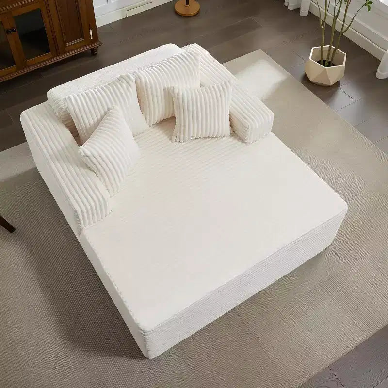 61 Grande méridienne, canapé extra-large en velours côtelé, 4 oreillers et accoudoirs, causeuse douillette pour le salon ou la chambre, noir