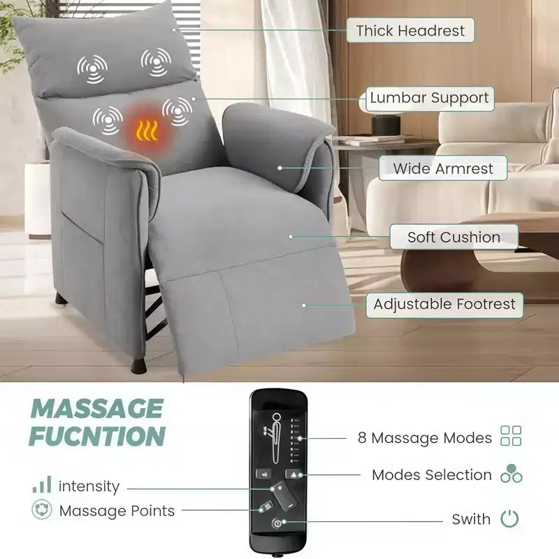 Fauteuil inclinable électrique avec massage et chauffage, Canapé inclinable individuel réglable, Fauteuil de cinéma maison