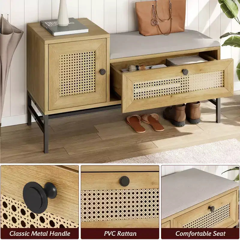 Banc de rangement d'entrée avec tiroirs de rangement, banc à chaussures avec 2 tiroirs de rangement et siège pour couloir et chambre à coucher