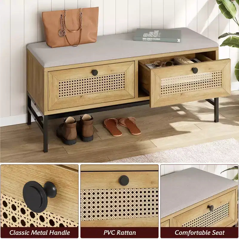 Banc de rangement d'entrée avec tiroirs de rangement, banc à chaussures avec 2 tiroirs de rangement et siège pour couloir et chambre à coucher