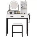 Adjustable Vanity Desk with Rotating Mirror and Storage Shelves, 2 Drawers & Stool, for Bedroom, Dressing Room