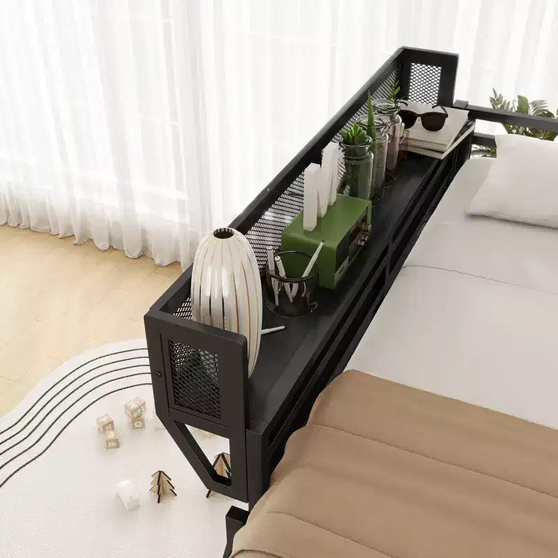 Lit mezzanine Queen Size avec échelle Lit mezzanine Queen en métal avec étagères de rangement Lit mezzanine haut pour enfants et adolescents Noir