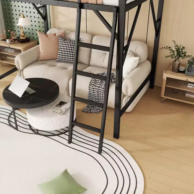 Lit mezzanine Queen Size avec échelle Lit mezzanine Queen en métal avec étagères de rangement Lit mezzanine haut pour enfants et adolescents Noir