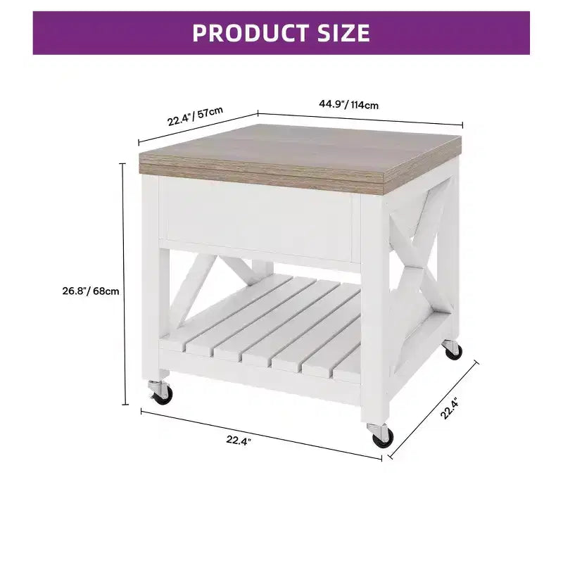 Table basse carrée à plateau relevable 3-en-1 avec tabourets à roulettes, table à manger multifonction à 2 niveaux avec rangements ouverts et dissimulés, pour salon et salle à manger