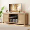 Rattan TV Stand , Boho Style Entertainment Center with 2-Tier Storage, Wooden TV & Media Console Cabinet for Living Room
