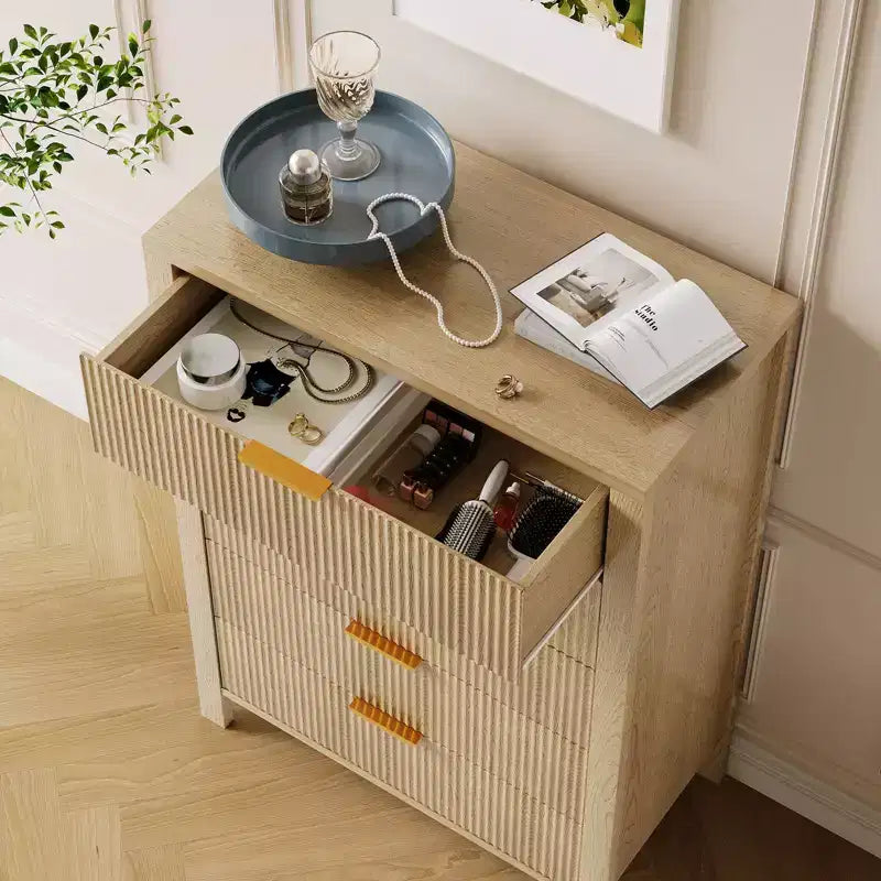 Commode de chambre, commode à 5 tiroirs cannelés, commode moderne haute de 45", commode de style ferme moderne, organiseur de tiroirs en bois pour couloir
