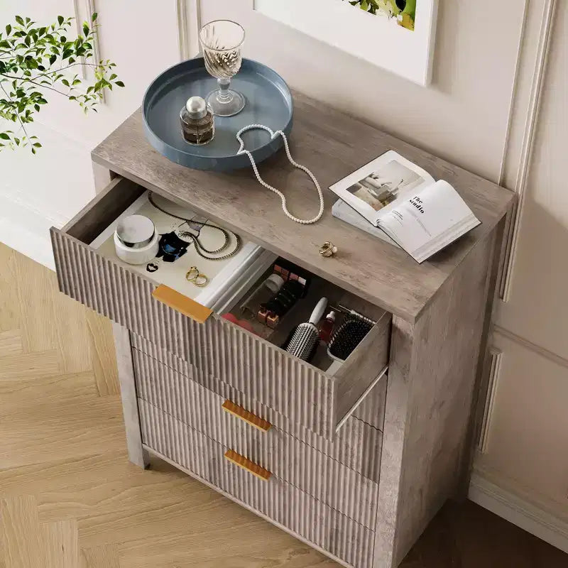 Commode de chambre, commode à 5 tiroirs cannelés, commode moderne haute de 45", commode de style ferme moderne, organiseur de tiroirs en bois pour couloir