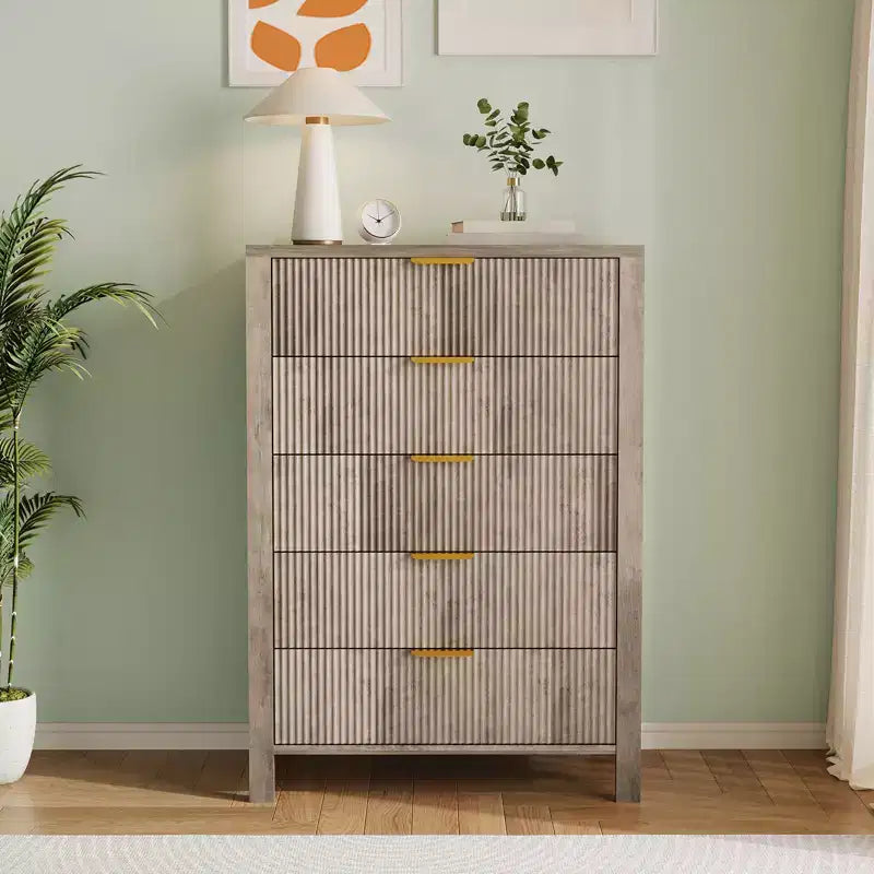 Dresser for Bedroom,Fluted 5 Drawers Dresser,45 Tall Modern Chest of Drawer,Modern Farmhouse Chest of Drawers,Wood Drawer Organizer for,Hallway