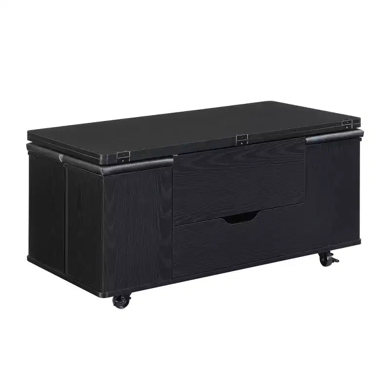 Table basse relevable multifonctionnelle et moderne avec rangement dissimulé, 4 tabourets et roulettes, parfaite pour les espaces de vie modernes.