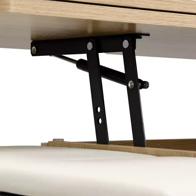 Table basse relevable multifonctionnelle et moderne avec rangement dissimulé, 4 tabourets et roulettes, parfaite pour les espaces de vie modernes.