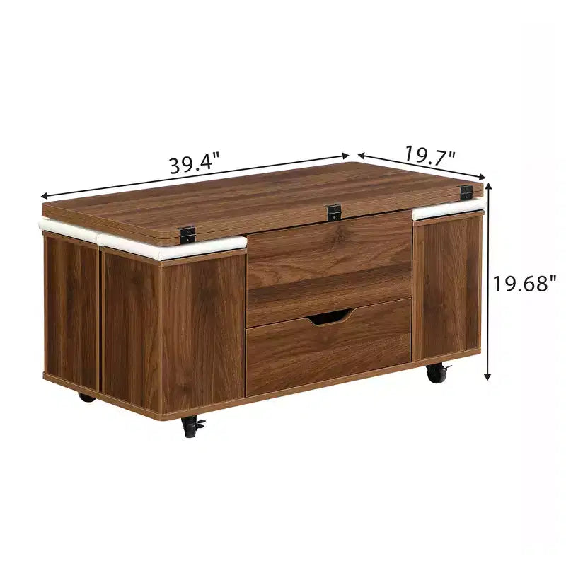 Table basse relevable multifonctionnelle et moderne avec rangement dissimulé, 4 tabourets et roulettes, parfaite pour les espaces de vie modernes.
