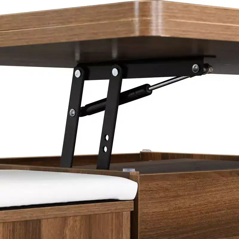 Table basse relevable multifonctionnelle et moderne avec rangement dissimulé, 4 tabourets et roulettes, parfaite pour les espaces de vie modernes.