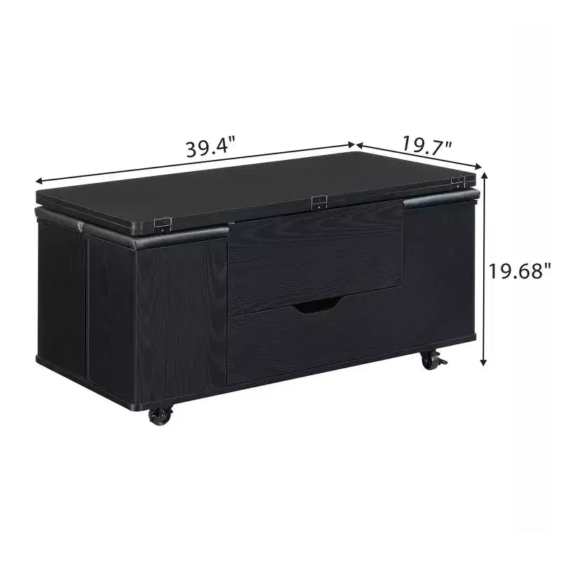 Table basse relevable multifonctionnelle et moderne avec rangement dissimulé, 4 tabourets et roulettes, parfaite pour les espaces de vie modernes.