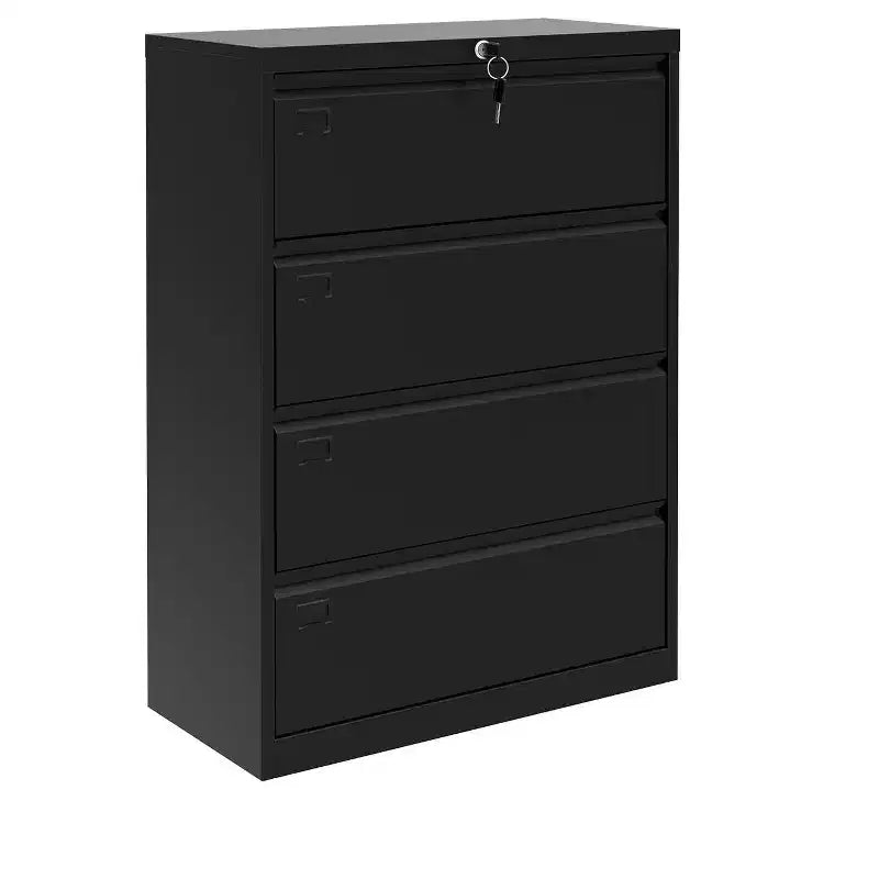 Classeur latéral à 4 tiroirs - Rangement en métal noir robuste pour documents format lettre/légal (Usage domestique/bureau)