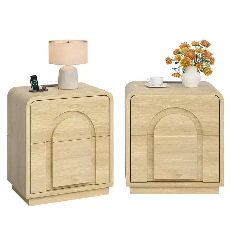 Bestier Nightstands set of 2 with Charging Station, Modern LED End Tables with 2 Drawers, 2 Bedside Tables with Storage for Bedroom & Living Room