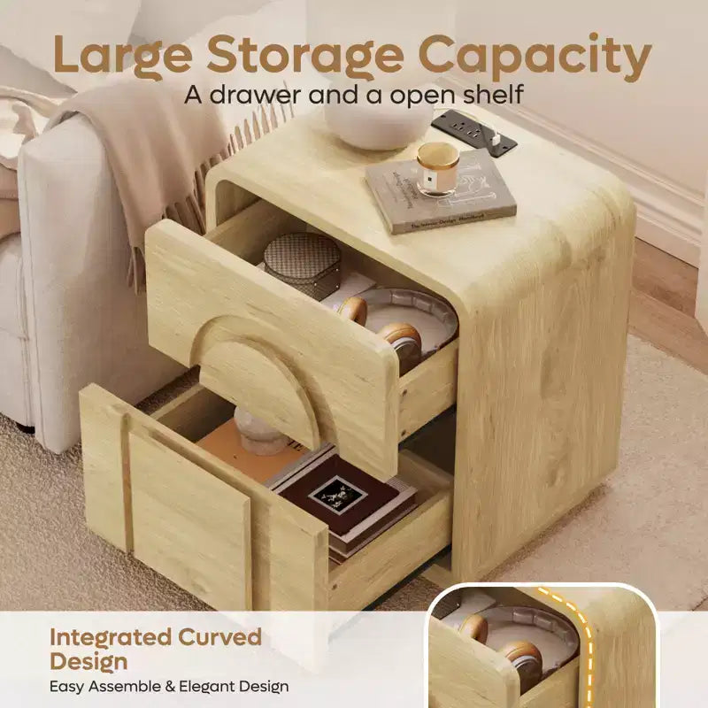 Tables de chevet lot de 2 avec station de recharge, tables d'appoint LED modernes avec 2 tiroirs, 2 tables de chevet avec rangement pour chambre et salon