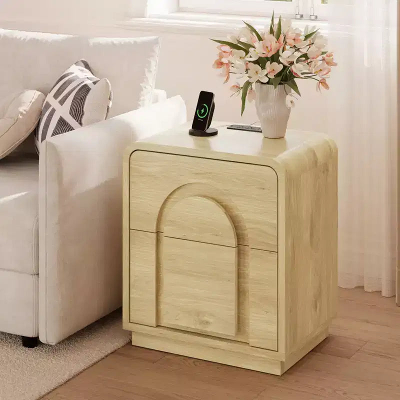 Tables de chevet lot de 2 avec station de recharge, tables d'appoint LED modernes avec 2 tiroirs, 2 tables de chevet avec rangement pour chambre et salon