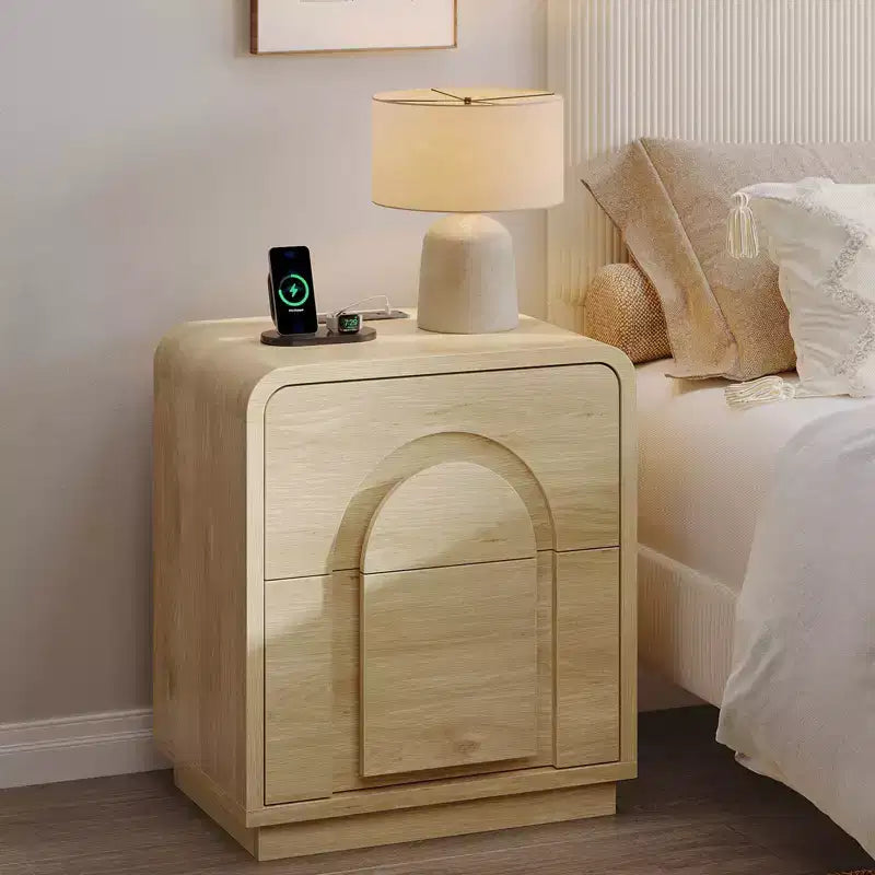 Tables de chevet lot de 2 avec station de recharge, tables d'appoint LED modernes avec 2 tiroirs, 2 tables de chevet avec rangement pour chambre et salon