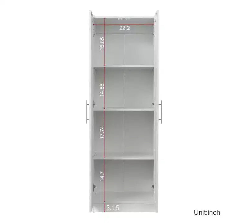 Armoire haute moderne, Meuble de rangement autoportant avec 2 portes et 4 étagères, Meuble de rangement pour salon, salle à manger, cuisine