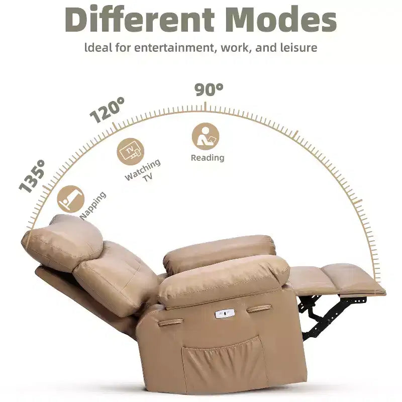 Fauteuil inclinable surdimensionné avec pivotant à 360°, fonction bascule, fonction massage et télécommande incluse pour salons et chambres, beige