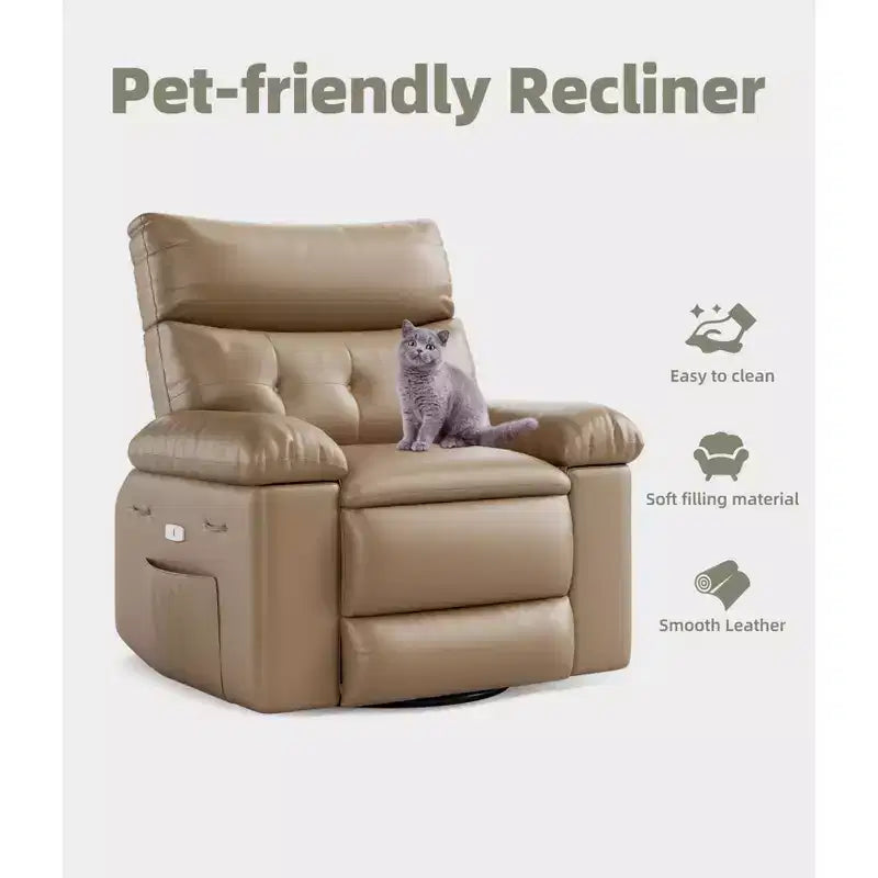Fauteuil inclinable surdimensionné avec pivotant à 360°, fonction bascule, fonction massage et télécommande incluse pour salons et chambres, beige