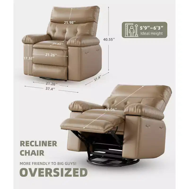 Fauteuil inclinable surdimensionné avec pivotant à 360°, fonction bascule, fonction massage et télécommande incluse pour salons et chambres, beige