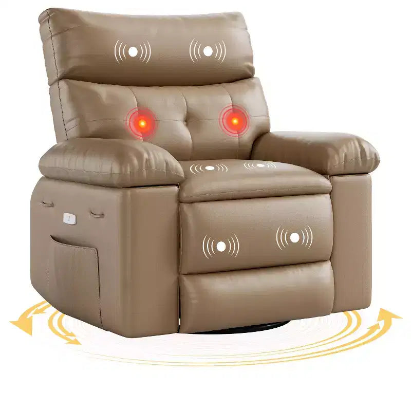 Fauteuil inclinable surdimensionné avec pivotant à 360°, fonction bascule, fonction massage et télécommande incluse pour salons et chambres, beige