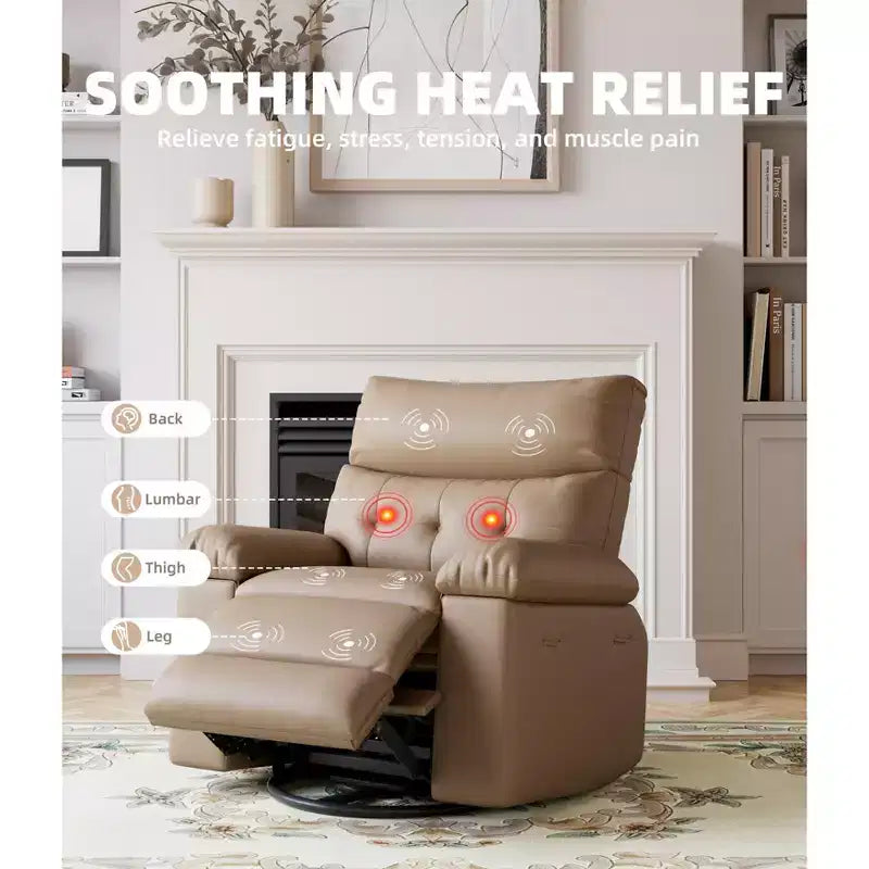 Fauteuil inclinable surdimensionné avec pivotant à 360°, fonction bascule, fonction massage et télécommande incluse pour salons et chambres, beige