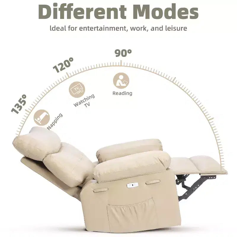 Fauteuil inclinable surdimensionné avec pivotant à 360°, fonction bascule, fonction massage et télécommande incluse pour salons et chambres, beige