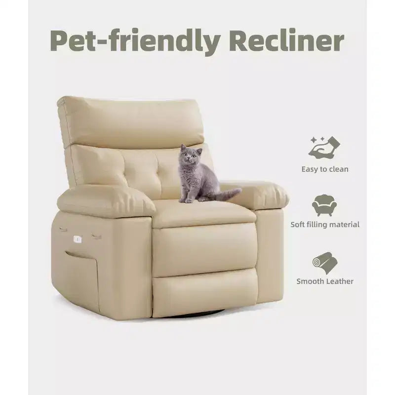 Fauteuil inclinable surdimensionné avec pivotant à 360°, fonction bascule, fonction massage et télécommande incluse pour salons et chambres, beige